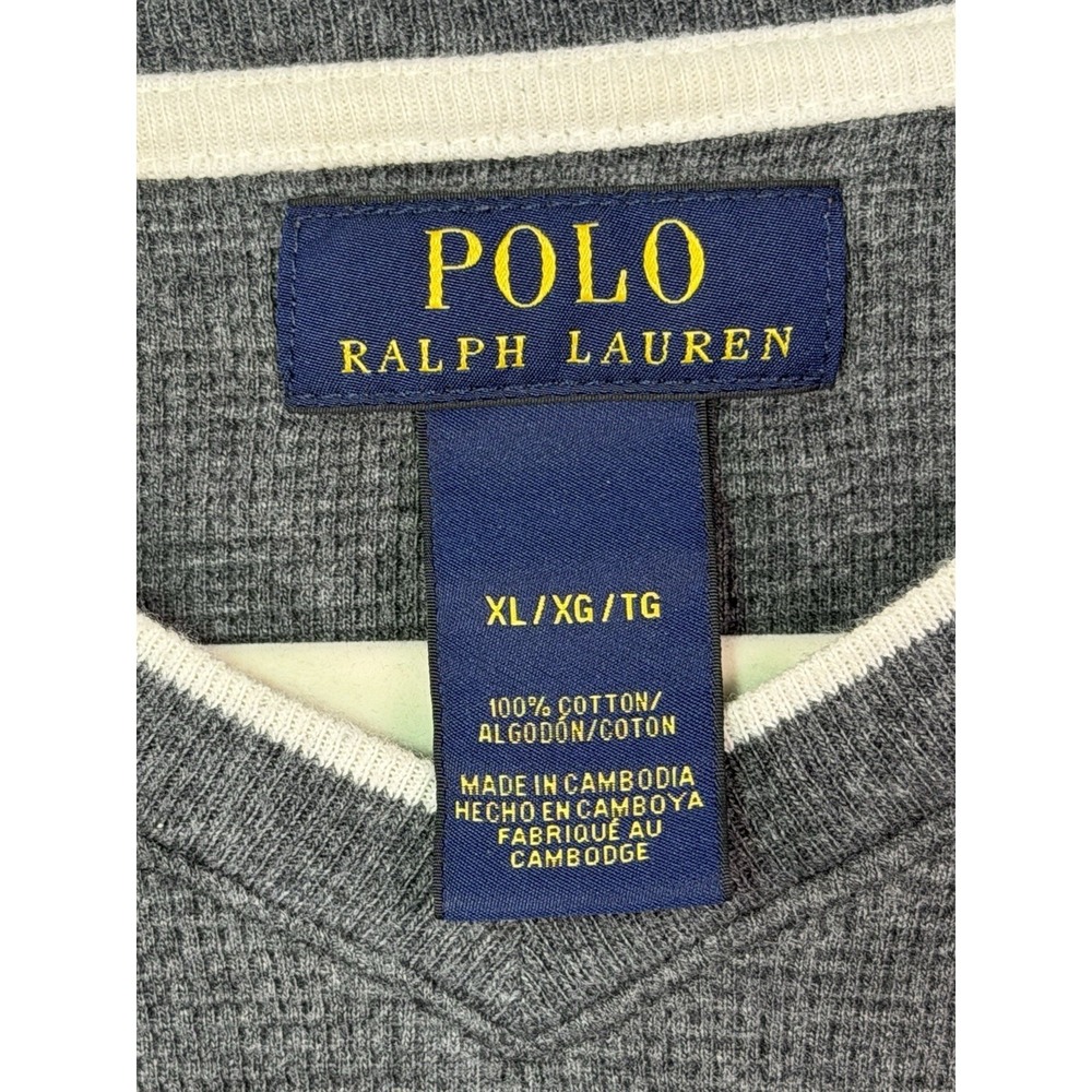 Polo Ralph Lauren Thermal Shirt Mens XL Gray Waffle Knit V‎ Neck Pony Logo - Picture 3 of 7